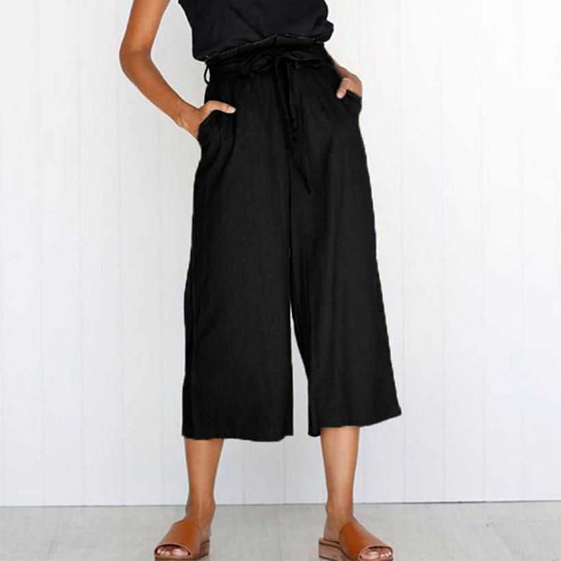 Women’s Wide Leg Cropped Pants with Pockets