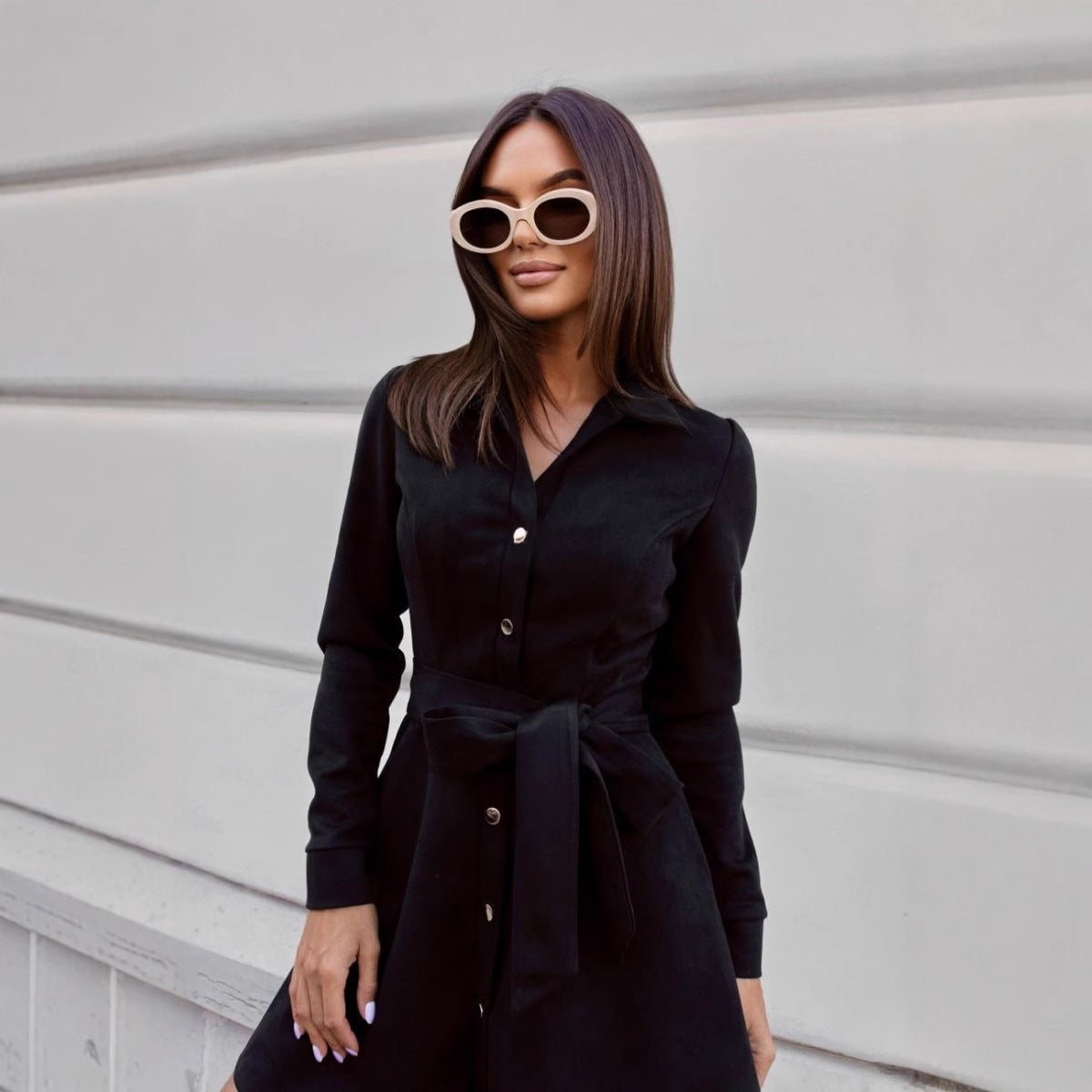 Womens Loose Plus-Size Lace-Up Dress