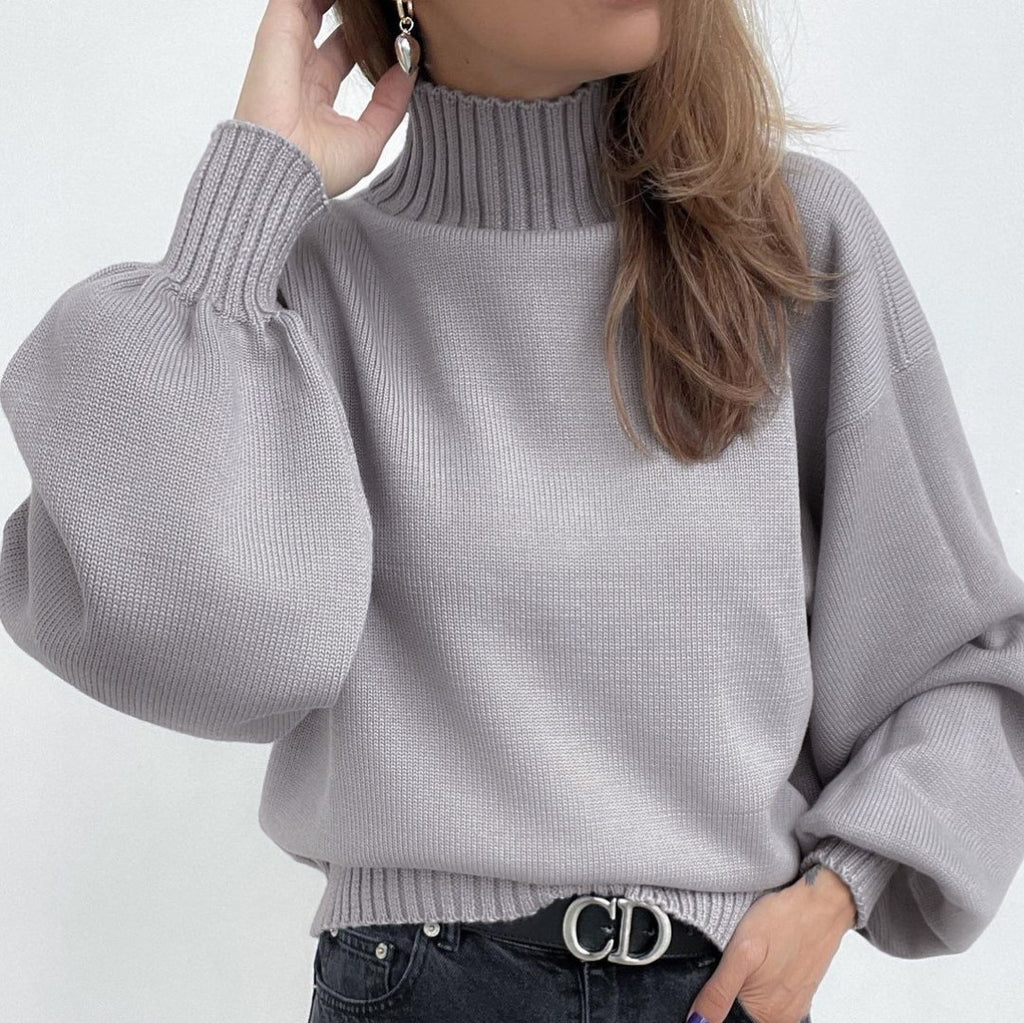 Women’s Solid Color Puff Sleeve Turtleneck Sweater in 7 Colors S-XL - Wazzi's Wear