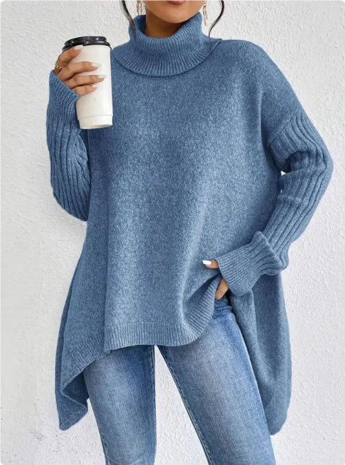 Irregular Turtleneck Sweater Winter Loose Long Sleeve Knitted Tops Leisure Warm Pullover Sweater Women's Clothing
