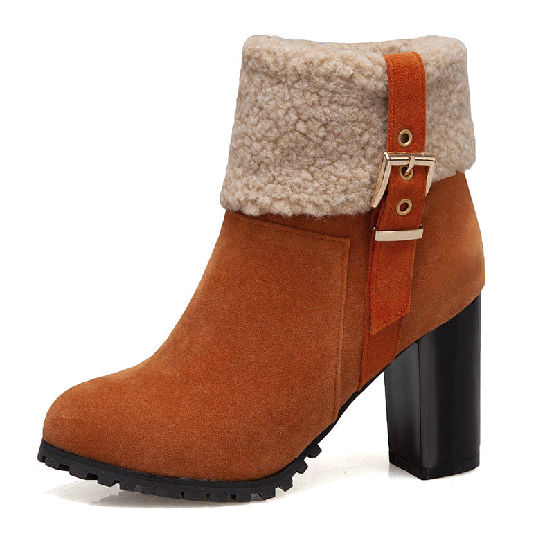 Women’s Plush High Heel Suede Snow Boots in 4 Colors - Wazzi's Wear