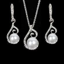 Load image into Gallery viewer, Women’s Rhinestone Diamond and Pearl Drop Necklace and Earrings Set - Wazzi&#39;s Wear