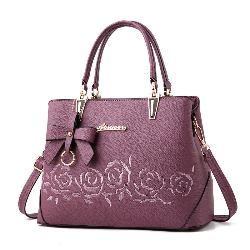 Women’s Hand Shoulder Bag with Embroidered Roses in 8 Colors - Wazzi's Wear