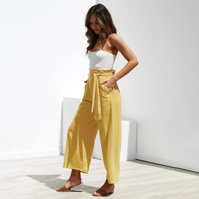 Women’s Wide Leg Cropped Pants with Pockets
