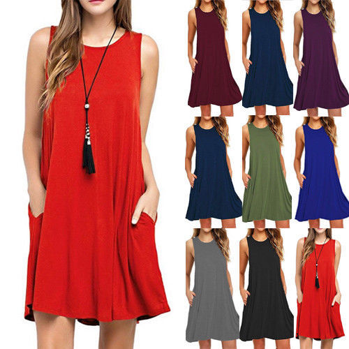 Women’s Sleeveless Casual Pocket Dress with Pockets in 8 Colors Sizes 6-20 - Wazzi's Wear