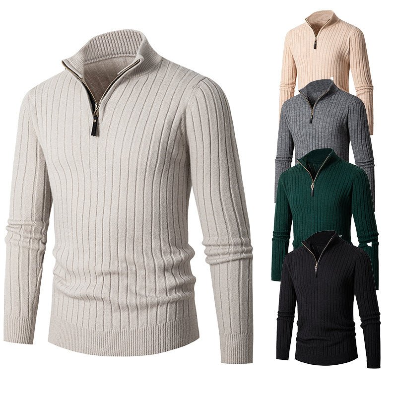 Men's Long Sleeve Half-Turtleneck Zip-Up Sweater in 5 Colors M-3XL - Wazzi's Wear