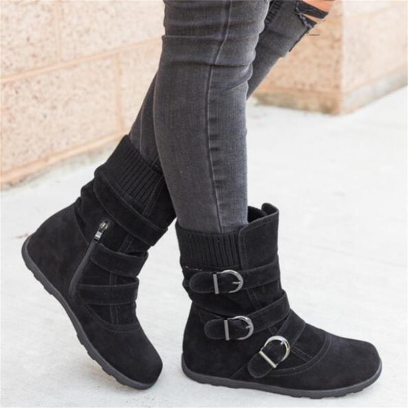 Women’s Slip-On Snow Boots with Buckles in 4 Colors - Wazzi's Wear