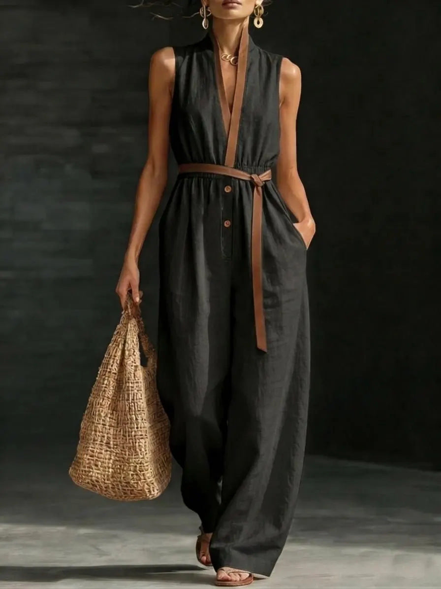 V-neck Fashionable Womens Sleeveless Jumpsuit