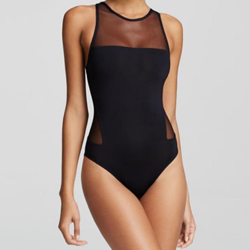 Women’s Black One-Piece Swimsuit with Mesh S-2XL - Wazzi's Wear