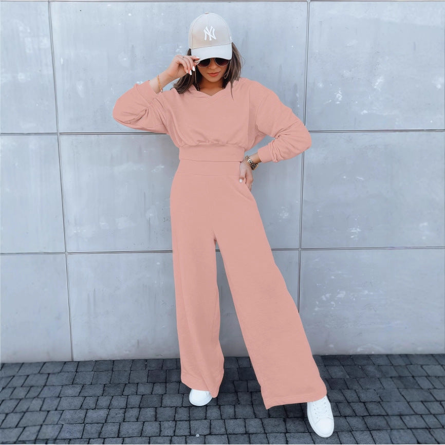 Wide-leg Pants And Hooded Sweatshirt Casual Set