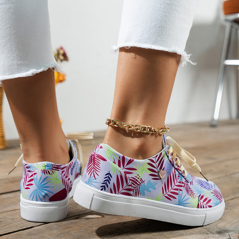 Leaf Print Canvas Sneakers