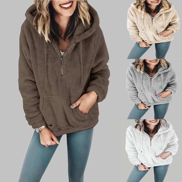 Women’s Long Sleeve Fleece Pullover Sweater with Hood and Pocket in 4 Colors S-5XL - Wazzi's Wear