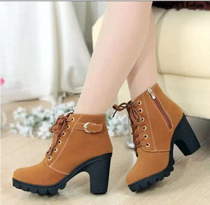 Women’s High Heel Boots with Buckle and Zipper in 4 Colors - Wazzi's Wear