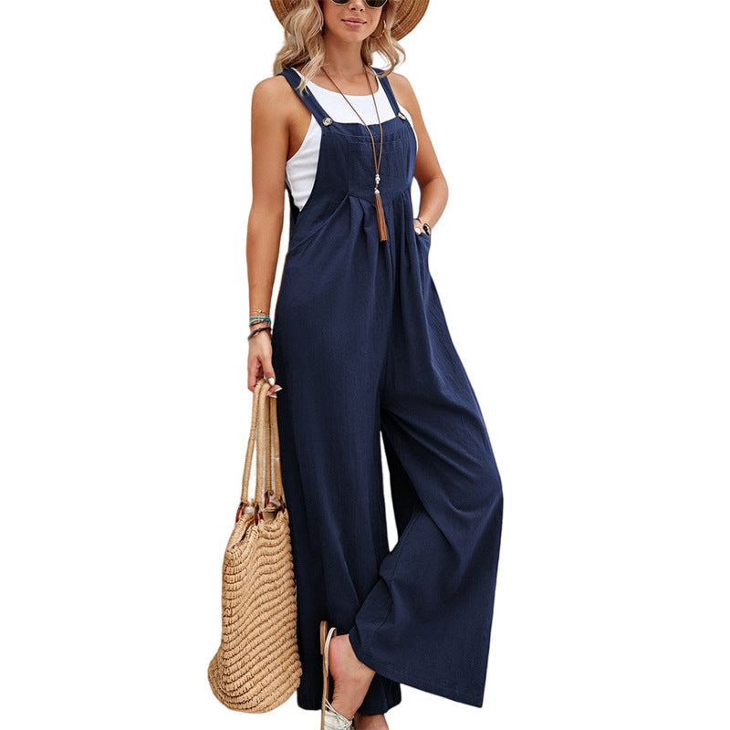 Women’s Cotton Bib Overalls with Wide Legs and Pockets in 11 Colors S-XXXL - Wazzi's Wear