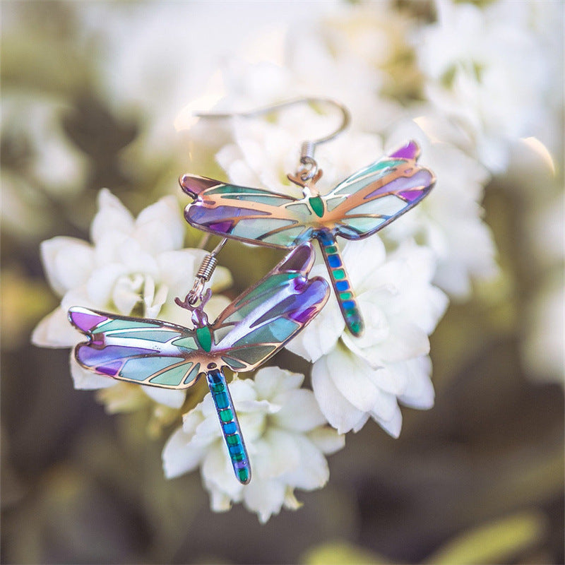 Dragonfly Hook Earrings Fresh And Cute Dragonfly Enamel Dripping-Oil Earrings