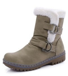 Women’s Short Plush Snow Boots with Buckle in 4 Colors - Wazzi's Wear