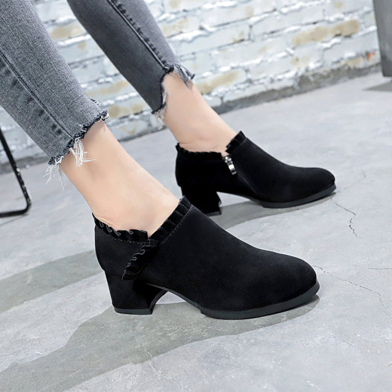 Women’s Suede Thick Heel Pointed Toe Ankle Boots in 2 Colors - Wazzi's Wear
