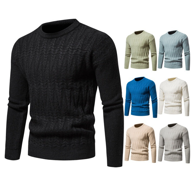 Men's Round Neck Jacquard Pullover Sweater in 8 Colors M-XXL - Wazzi's Wear