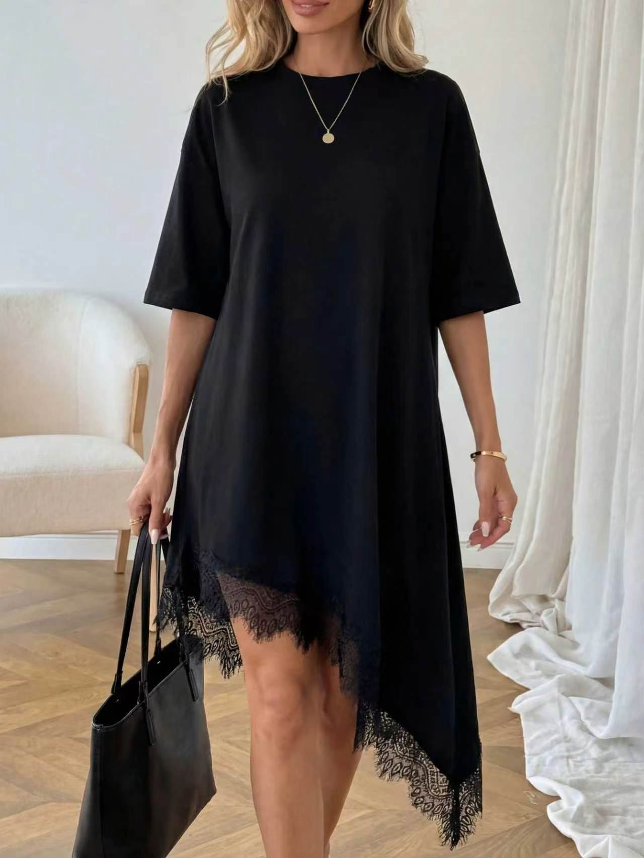 Women's Casual Solid Color Sexy Lace Trim Dress