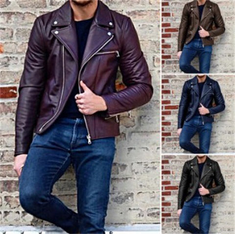 Men's PU Leather Zippered Jacket in 2 Colors S-3XL - Wazzi's Wear