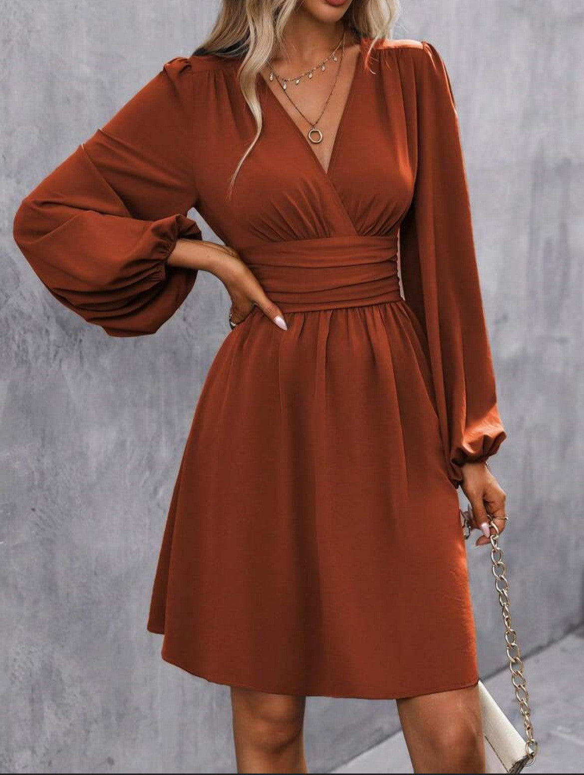 Women’s V-Neck Long Sleeve Midi Dress