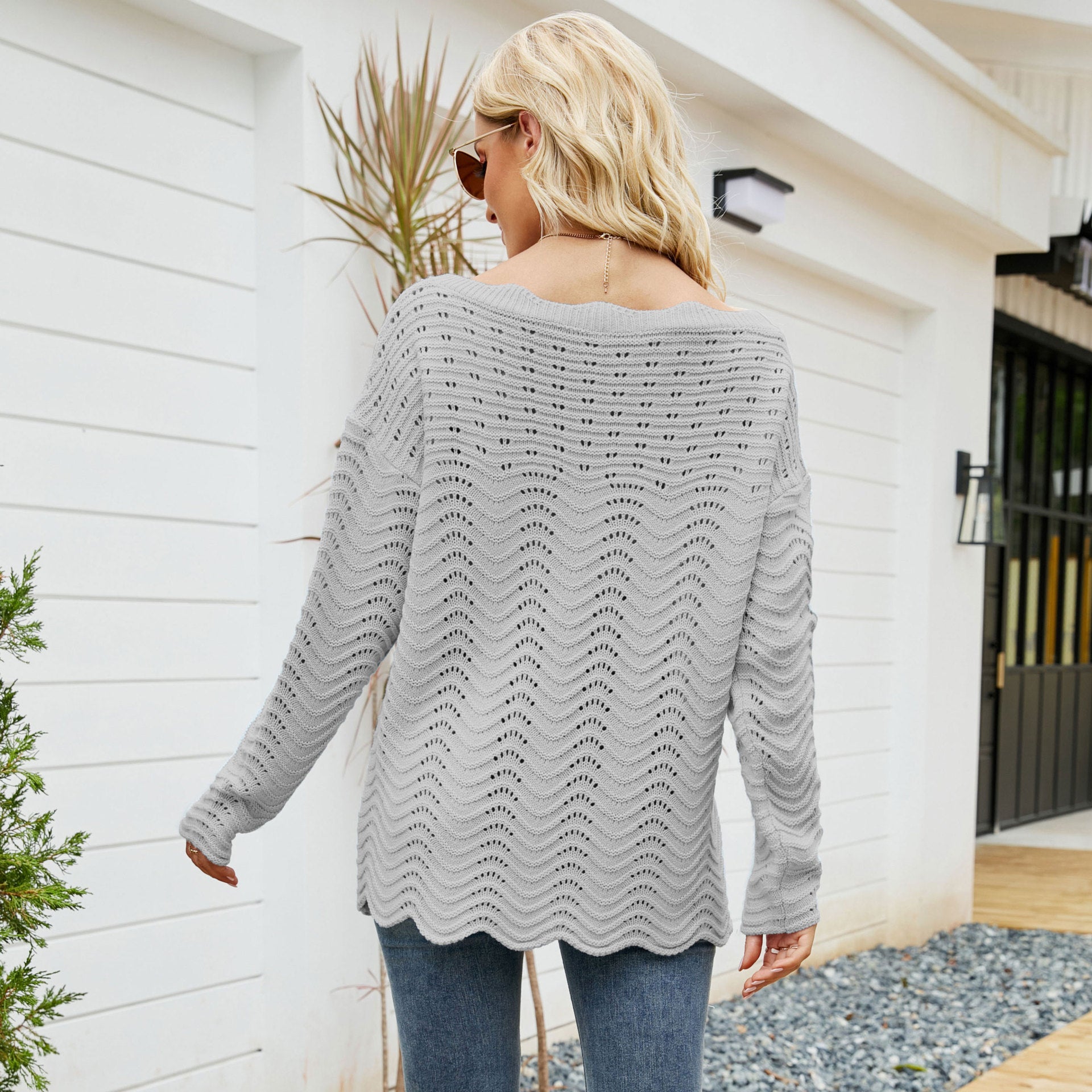 Women’s Knit Boat Neck Long Sleeve Sweater