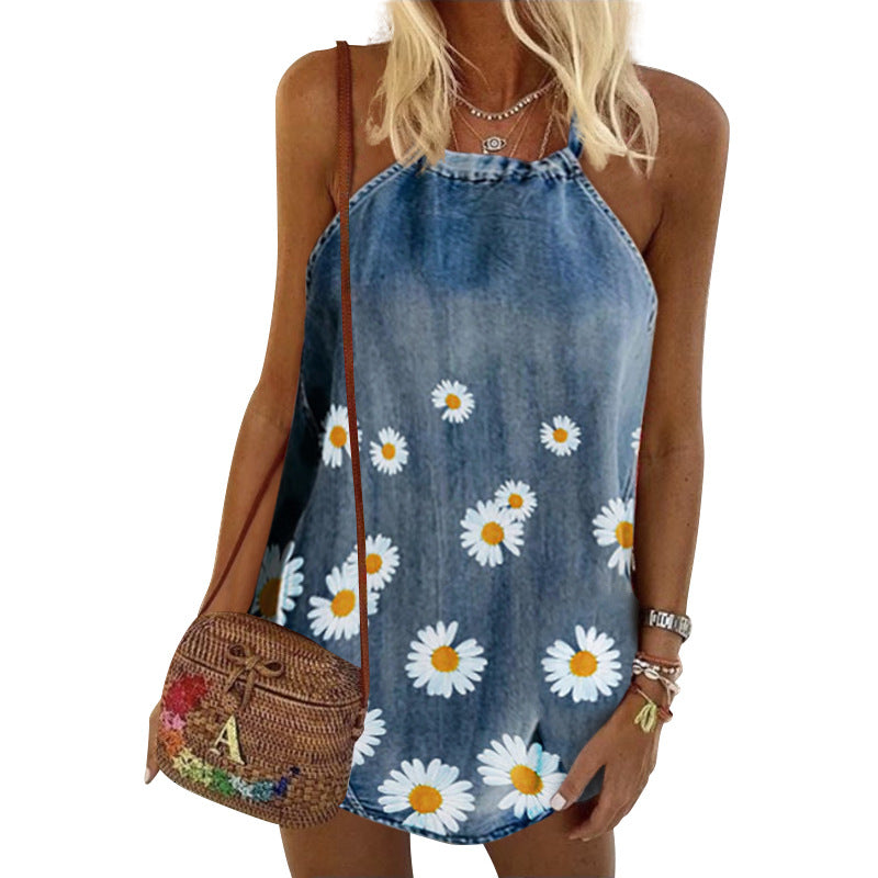 Women’s Denim Camisole Top with Daisies in 2 Colors S-3XL - Wazzi's Wear