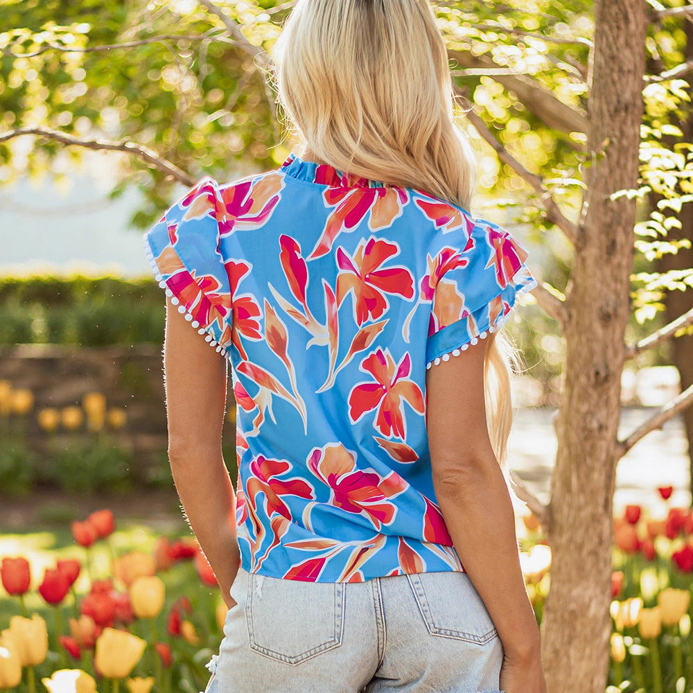 Versatile Ruffle-Trimmed Short-Sleeve T-Shirt For Women