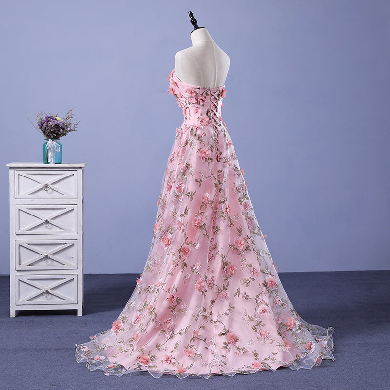Women's Floral Mid-Waist Lace Strapless Gown XS-2XL - Wazzi's Wear