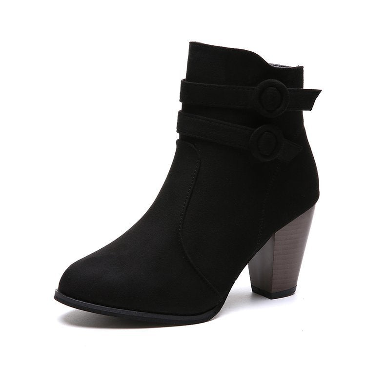 Women’s Suede Pointed Toe Thick Heel Ankle Boots