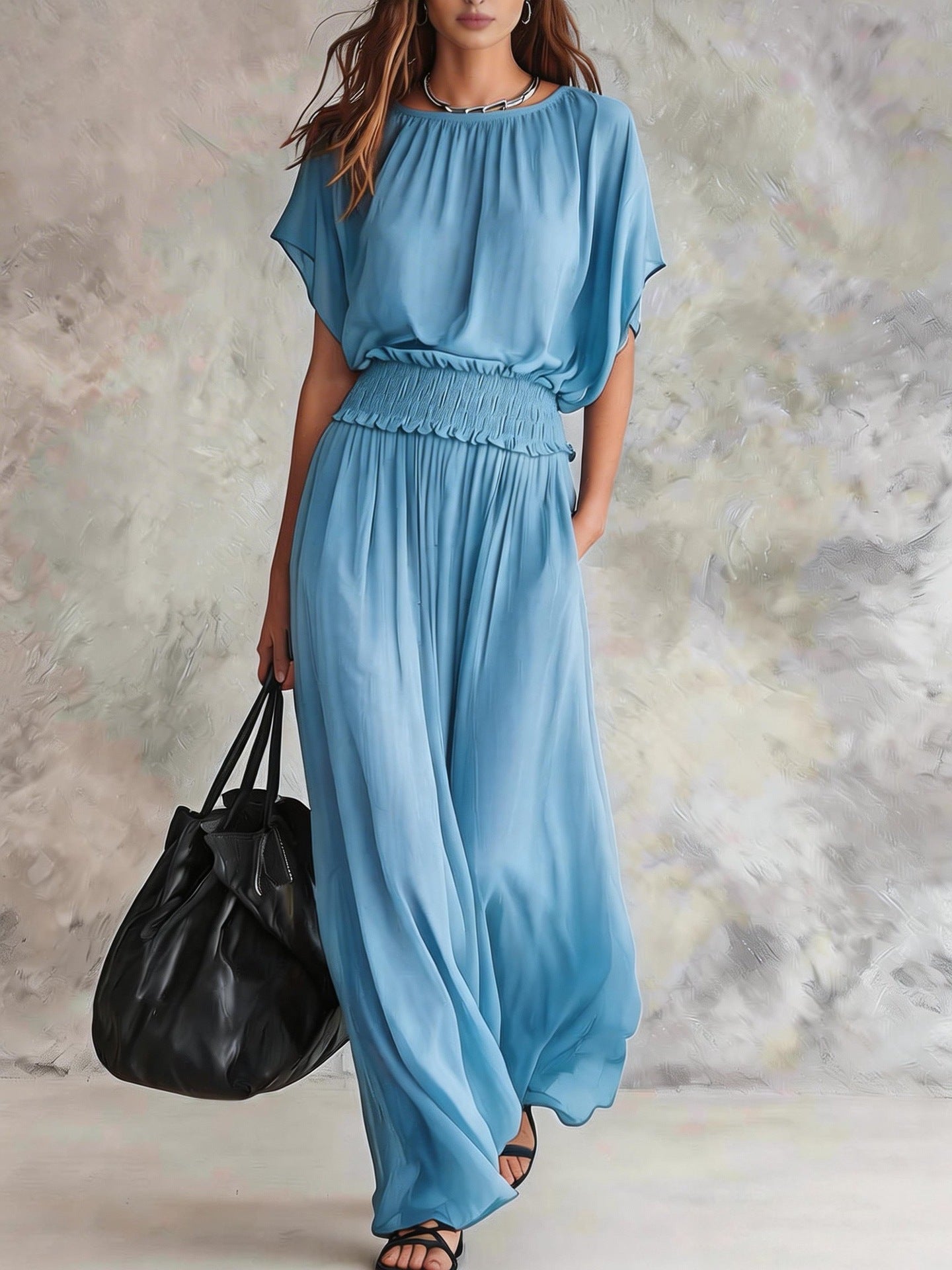 Womens Chiffon Waist-Cinching Ruched Elegant And Sophisticated Long Dress