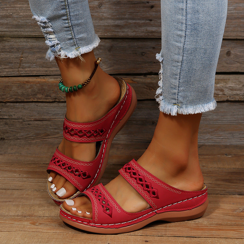 Women’s Slip-On Sandals with Low Wedge Heel in 7 Colors - Wazzi's Wear