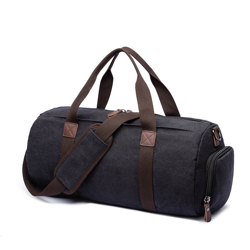 Solid Colour Canvas Gym Bag with Independent Shoe Compartment