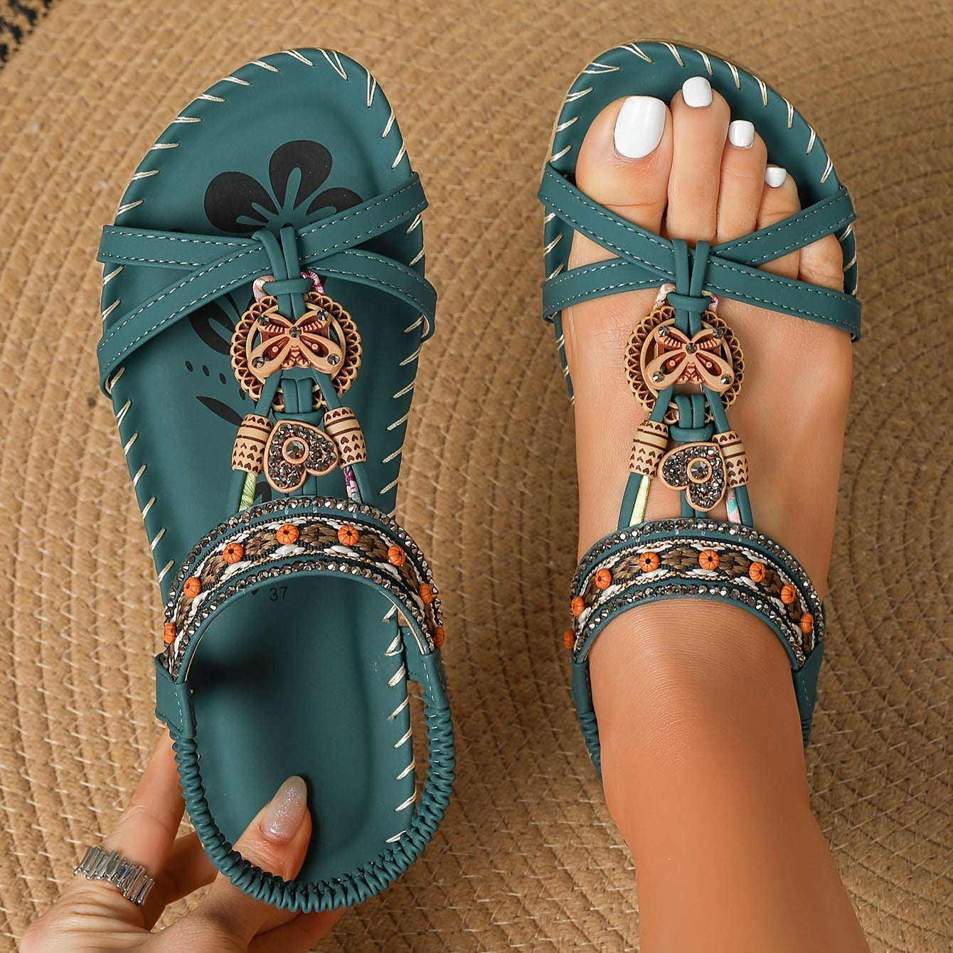 Women's Low Heel Beaded Sandals