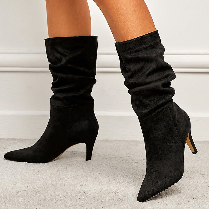 Women's Suede Pointed Toe Stiletto Boots