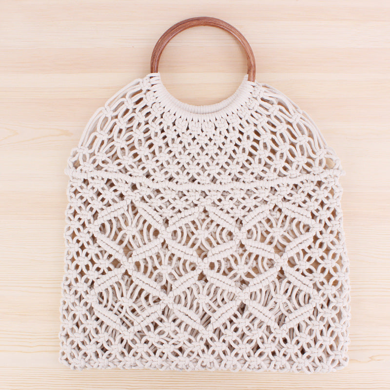 Women’s Macrame  Handbag with Wooden Ring Handle - Wazzi's Wear