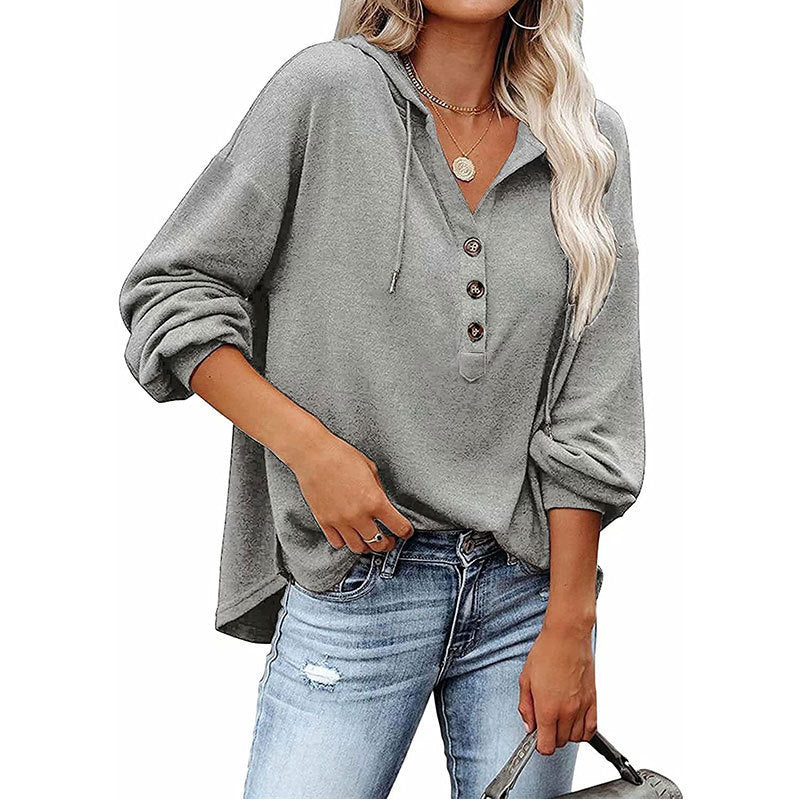 Women’s V-Neck Hooded Long Sleeve Shirt