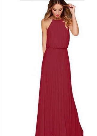 Women’s Halter Sleeveless Chiffon Maxi Dress in 5 Colors S-XXL - Wazzi's Wear