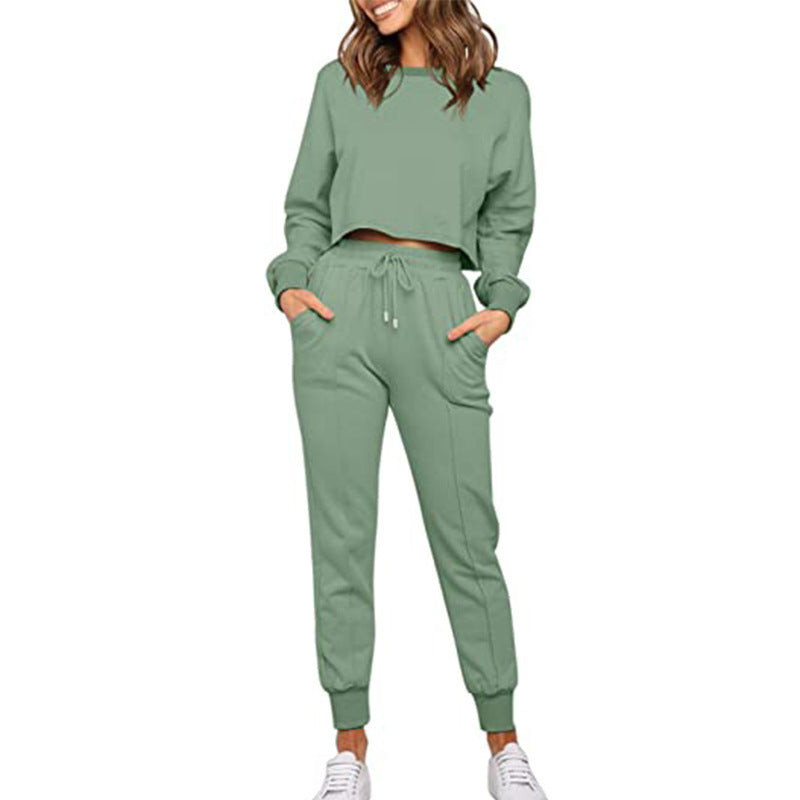 Women's Long Sleeve Cropped Sweatshirt with Sweatpants Sports Set