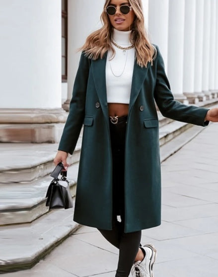 Women’s Wool Coat with Lapel and Pockets