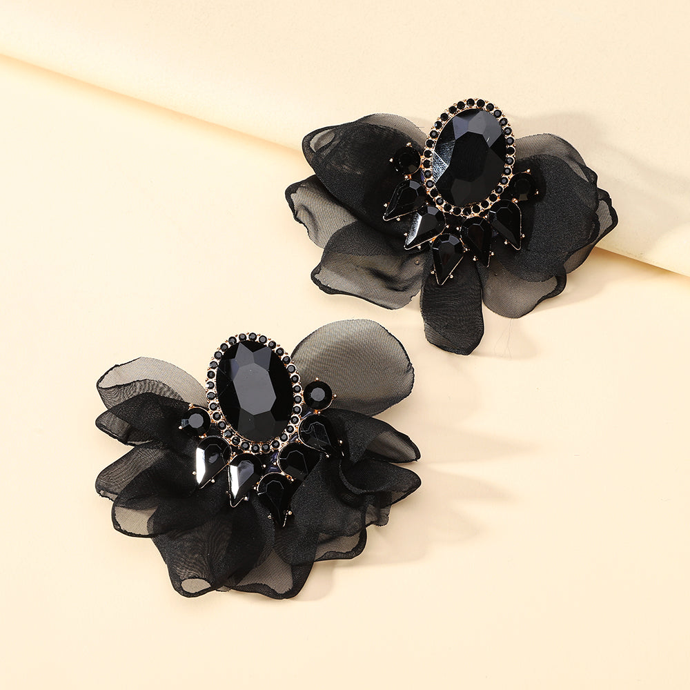 Handmade Coloful Glass Chiffon Flower Stud Earrings For Women Bold Fashion Jewelry Party Prom Vacation