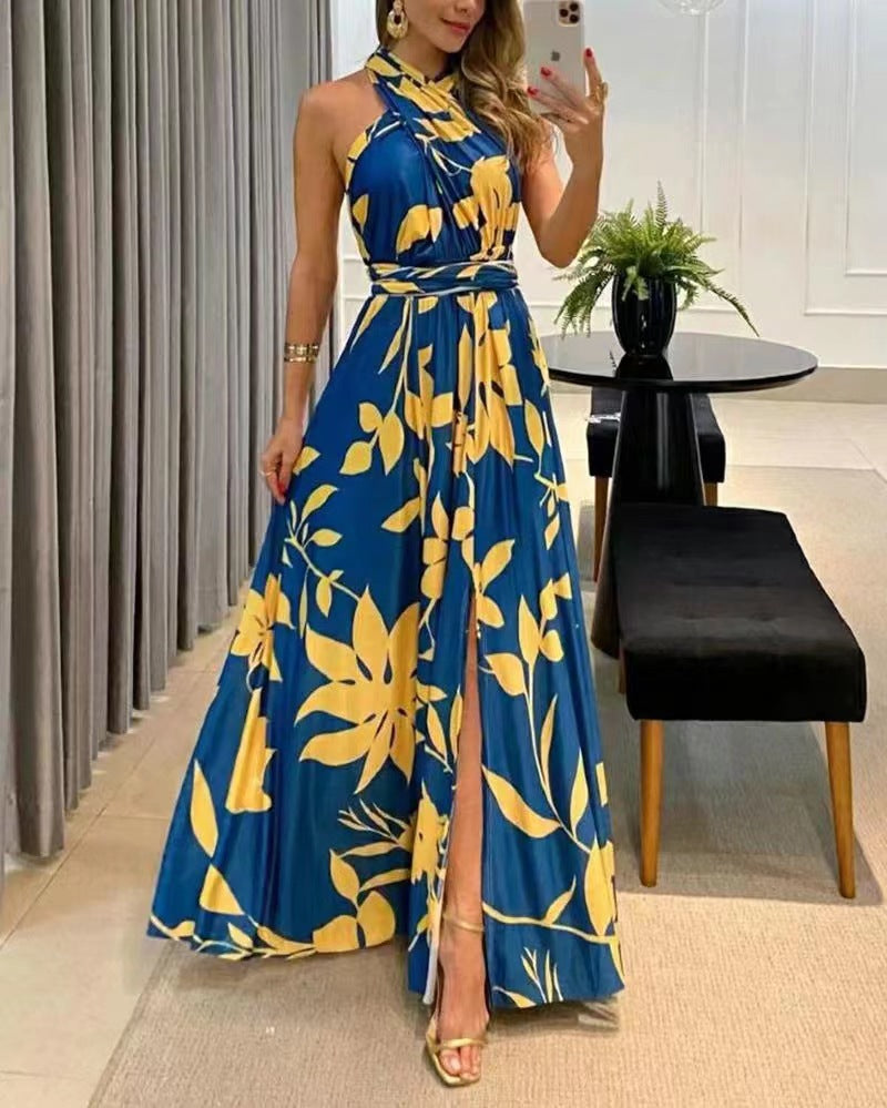 Women's One Shoulder Sleeveless Printed Maxi Dress in 3 Colors S-XXL - Wazzi's Wear