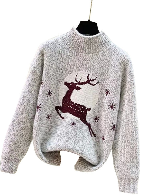 Women's Casual Christmas Half-Neck Pullover Jacquard Top