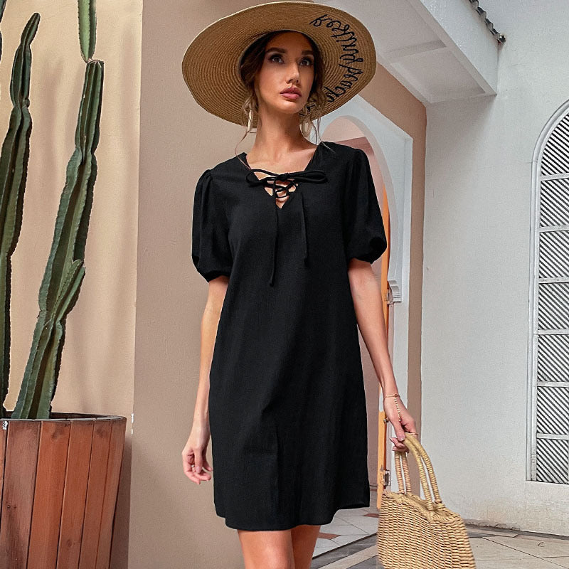 Women's New Summer Casual Cotton Linen Loose Strappy Dress