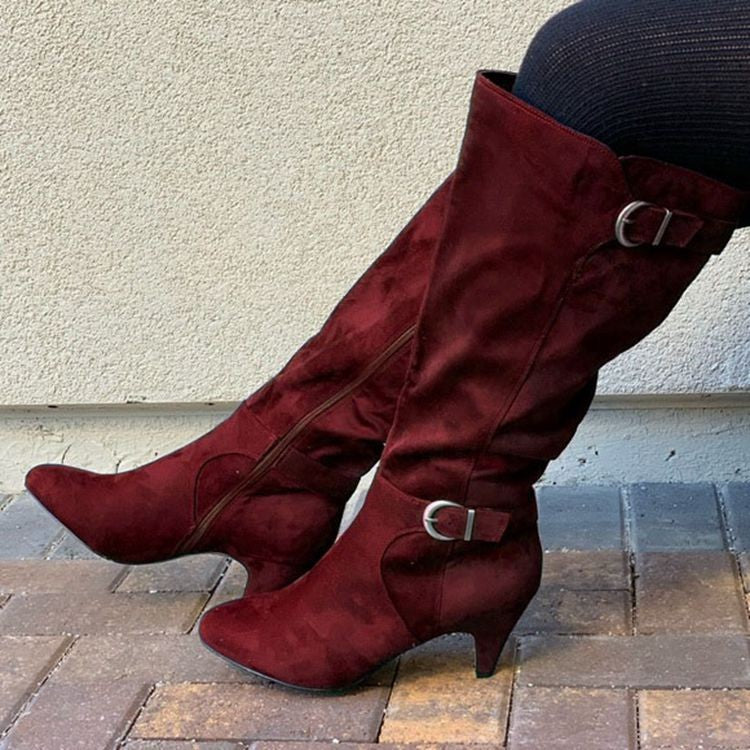 Women’s High Heel Knee High Suede Boots in 3 Colors - Wazzi's Wear