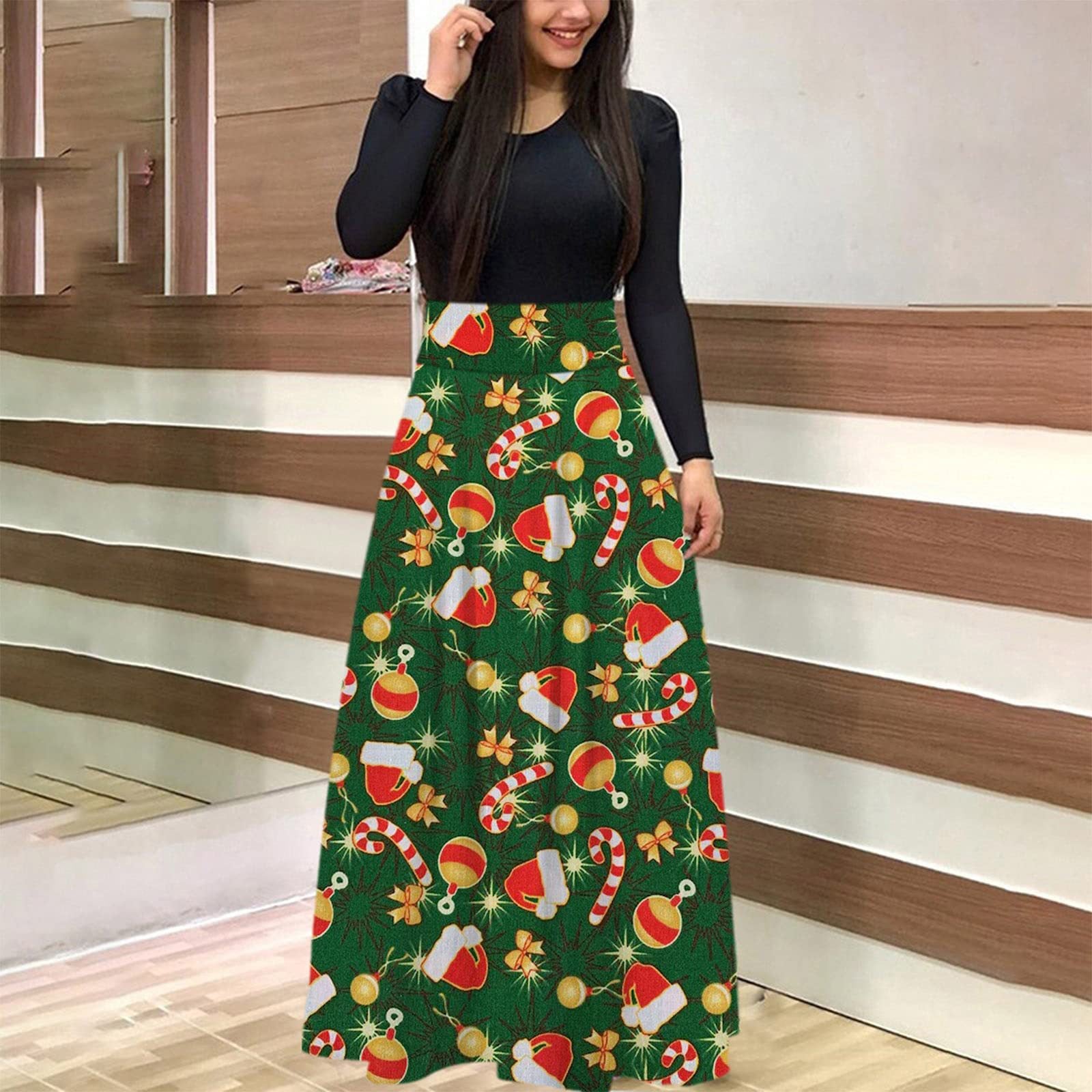 European And American Christmas Print Long Skirt Suit