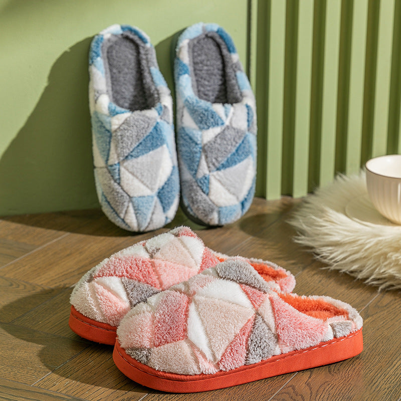 Women’s Patchwork Plush Warm Bedroom Slippers in 5 Colors - Wazzi's Wear