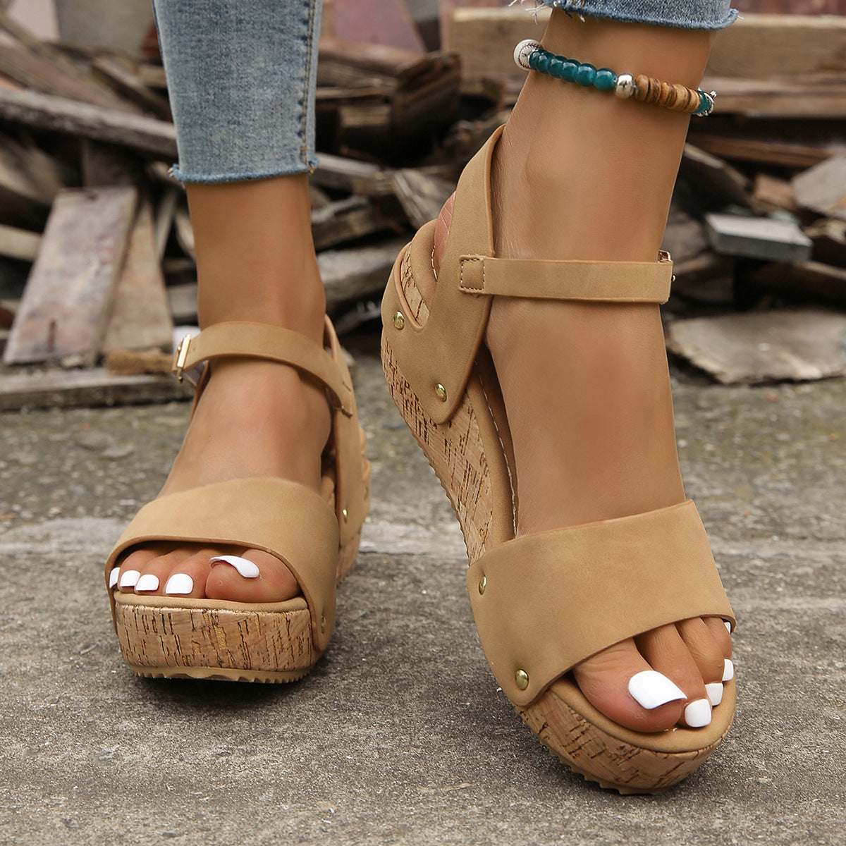 Women’s High Wedge Sandals with Ankle Strap in 2 Colors