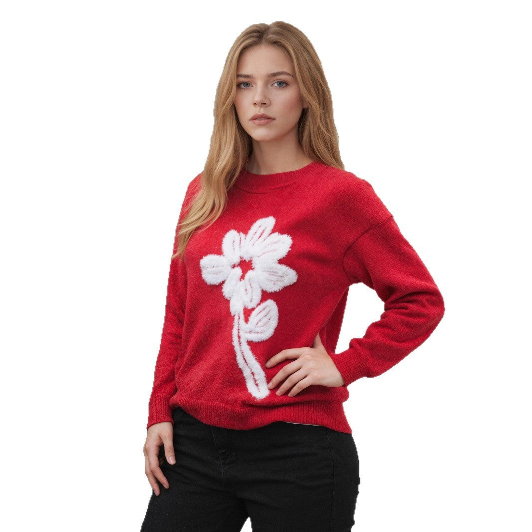 Women's Long-sleeved Knitted Jacquard Solid Color Sweater