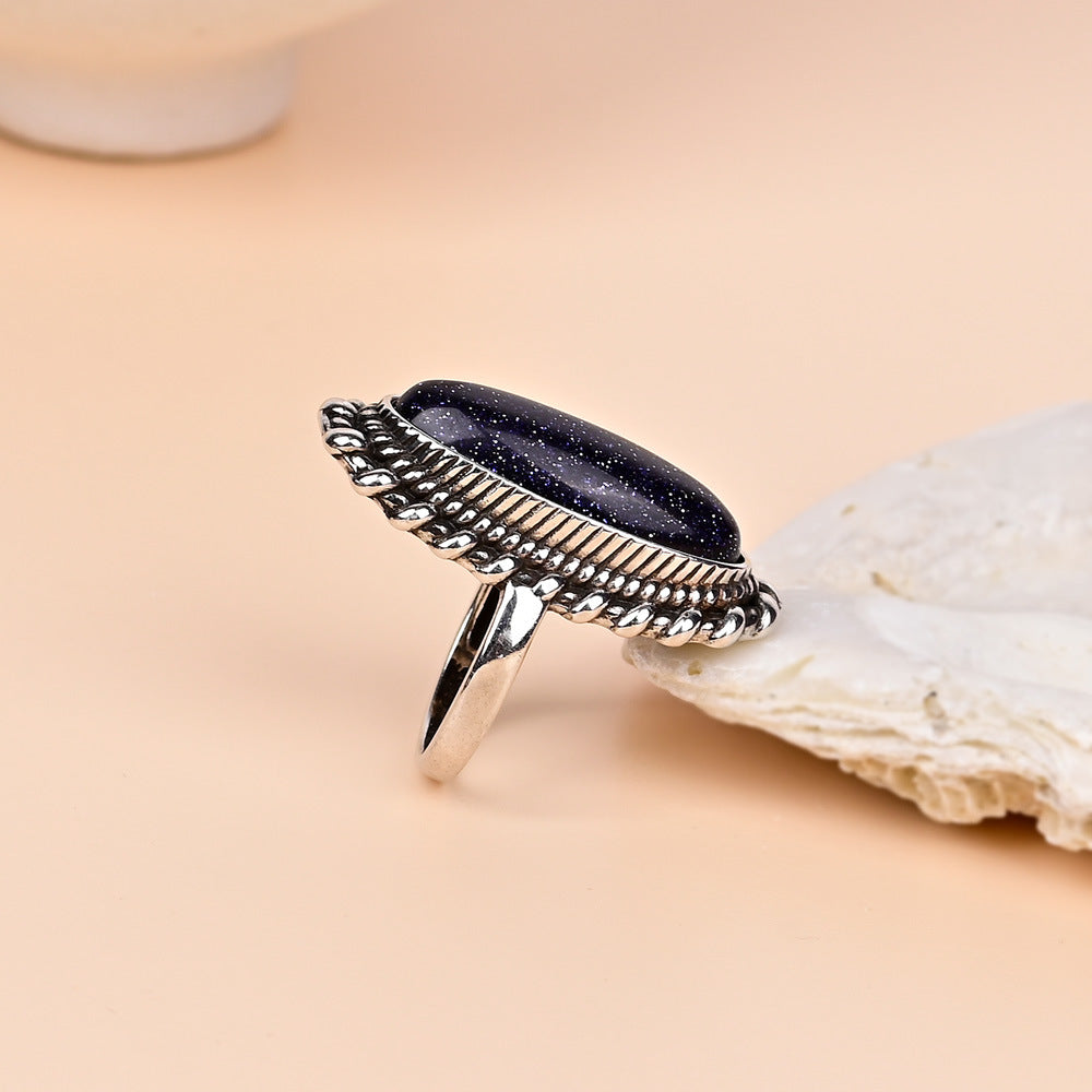 Retro Olive-Shaped Lapis Lazuli Ring, Elegant For Parties